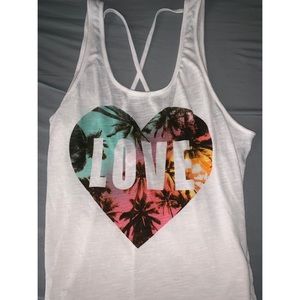 Xhilaration White “Love” Palm Trees Tank Top